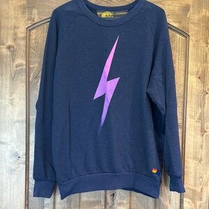 Aviator Nation Crewneck Sweater Blue with Purple Lightning Bolt